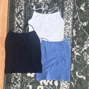 Set of Three Camisoles - White, Black, and Blue